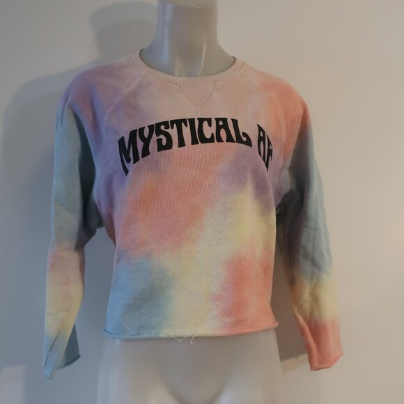 Womens Mother The Champ Crop Raw Rainbow Tie Dye Mystical AF Sweatshirt M - Picture 2 of 9